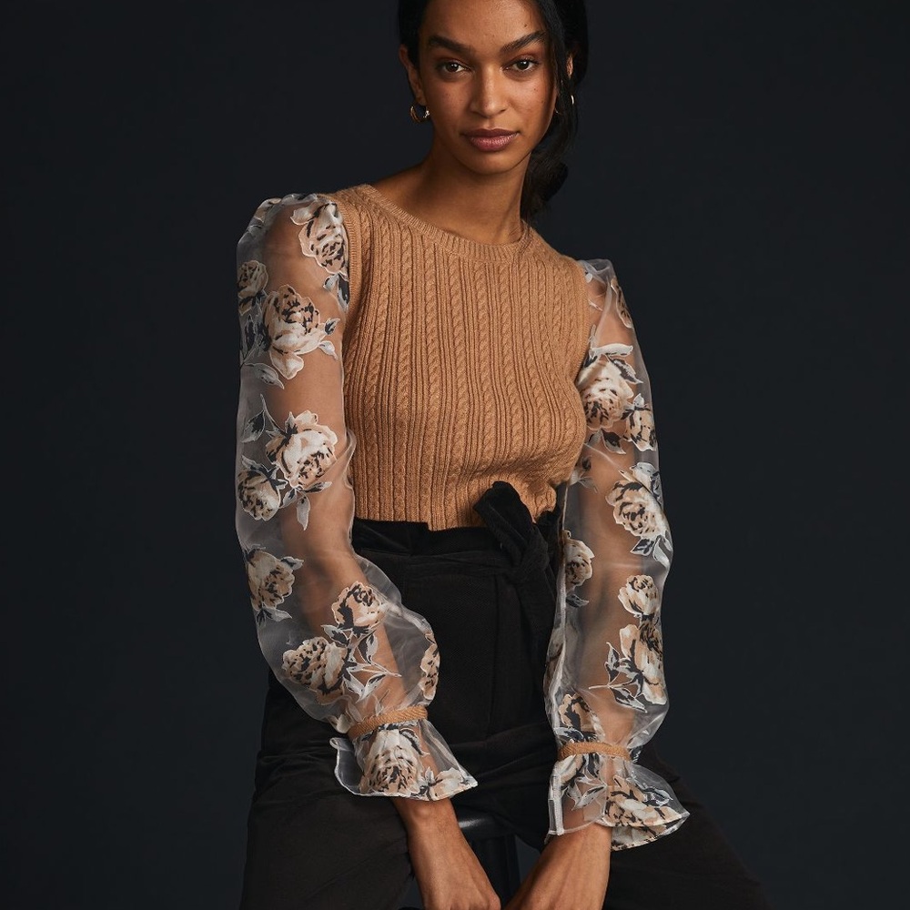 Anthropologie Maeve Contrast Sleeve Sweater Medium